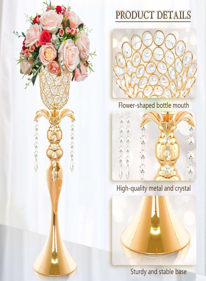 Kehail 2Pcs Gold Crystal Metal Vase Set - Tulip & Trumpet Wedding Centerpieces, Artificial Flower Arrangement Vases for Home Decor, Restaurant Table Displays - Image 3